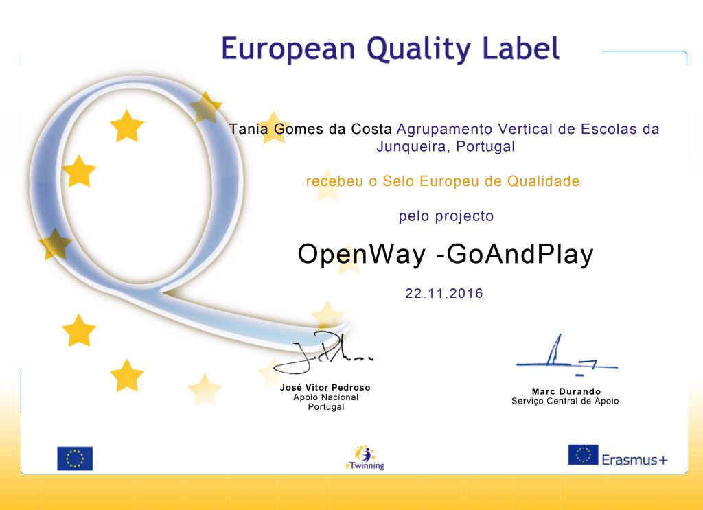 Selo Europeu de Qualidade no Projeto “OpenWay – GoAndPlay” Selo Europeu de Qualidade no Projeto “OpenWay – GoAndPlay”